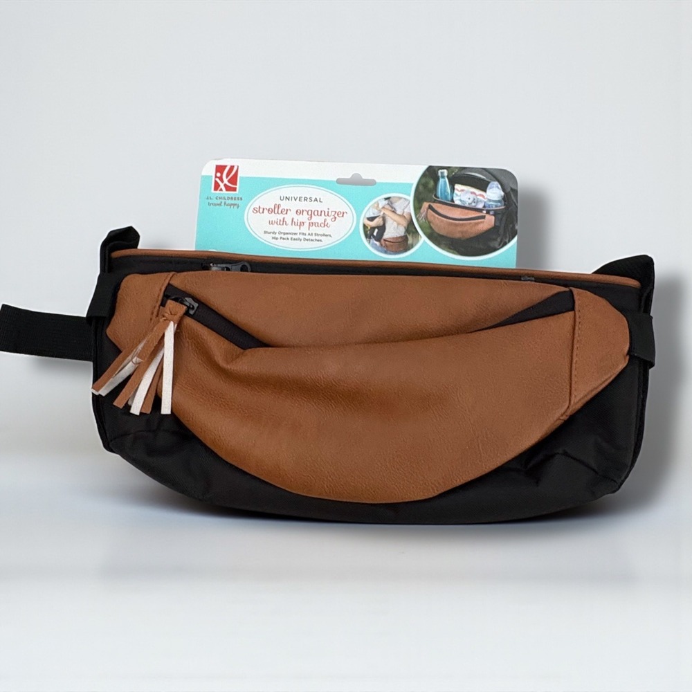 JL Childress Universal Stroller Organizer‎ with Hip Pack Tan Black Detachable